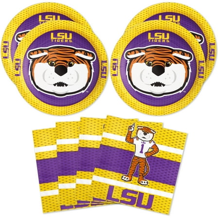 LSU Party for 16!  Set includes 16 Appetizer Plates & 16 Party Napkins. Featuring Mike The Tiger for Tailgate, Football Party, Birthday or University events. by Havercamp