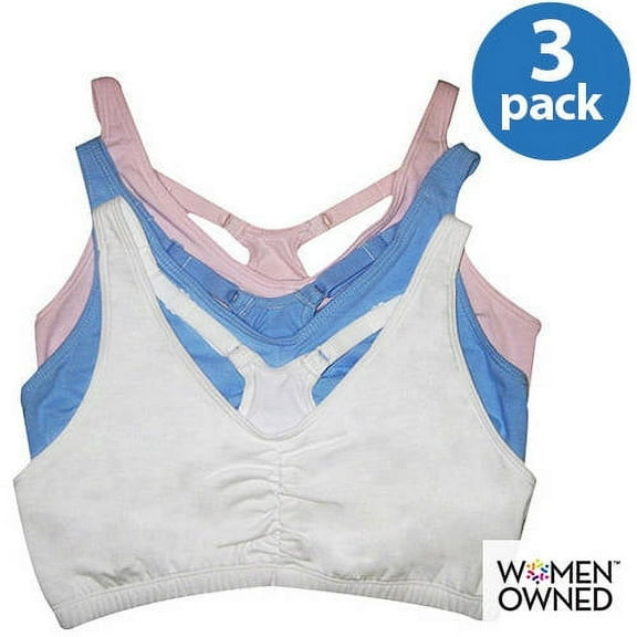 Women's Shirred Front Racerback Sports Bra, Style 90011, 3-Pack