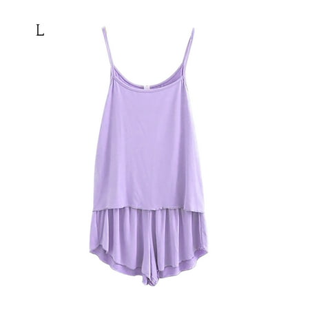

2Pcs Women Pajamas Set Vest Shorts Sleepwear Loungewear Light Purple L