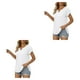 thumbnail image 4 of Camiseta plisada de manga corta Minnieouse con cuello para mujer camisetas básicas informales, 4 of 6
