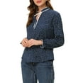 thumbnail image 5 of MODA NOVA Juniors Tie Ruffled Neck Blouse Long Sleeves Tops Dark Blue-Polka Dots XS, 5 of 7