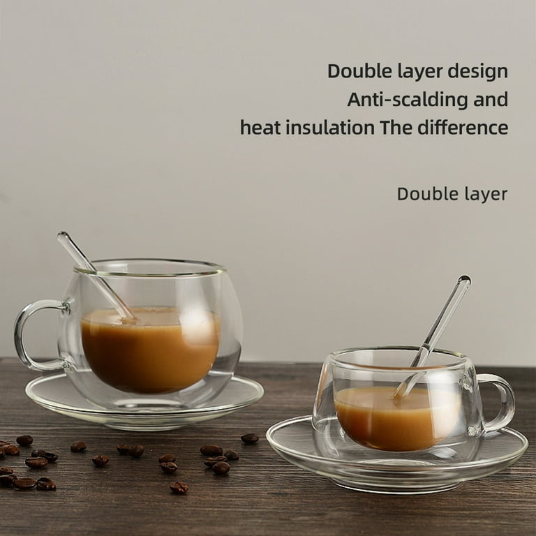 YWDL 150/250ml Double Wall Glass With Dish And Spoon Clear Glass Espresso  Cups Set Heat