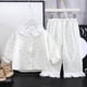 thumbnail image 1 of Conjunto de ropa de casa para niños con cuello vuelto y manga larga, pijama pequeño y fresco con solapa y ribete de encaje para niñas, conjunto de dos piezas, ropa transpirable para bebé con aire acon, 1 of 5