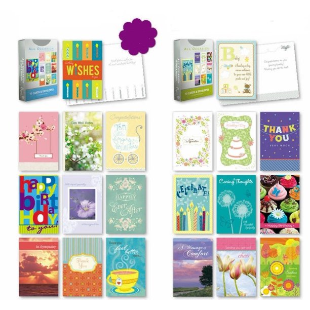 Value Pack Assorted All Occasion Cards Box Set of 20 Different Designed