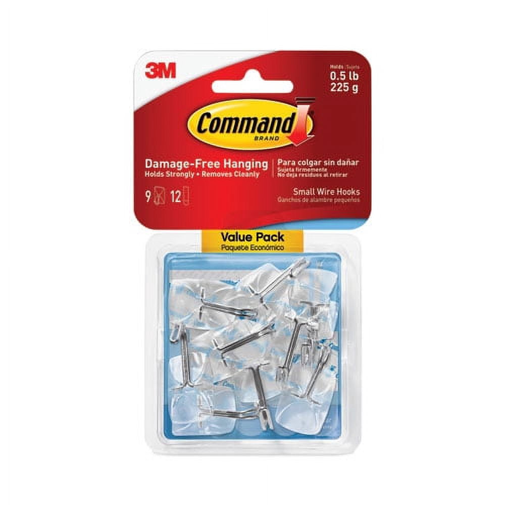 Clear Hooks And Strips, Plastic/wire, Small, 9 Hooks With 12 Adhesive Strips Per Pack | Bundle of 2 Packs