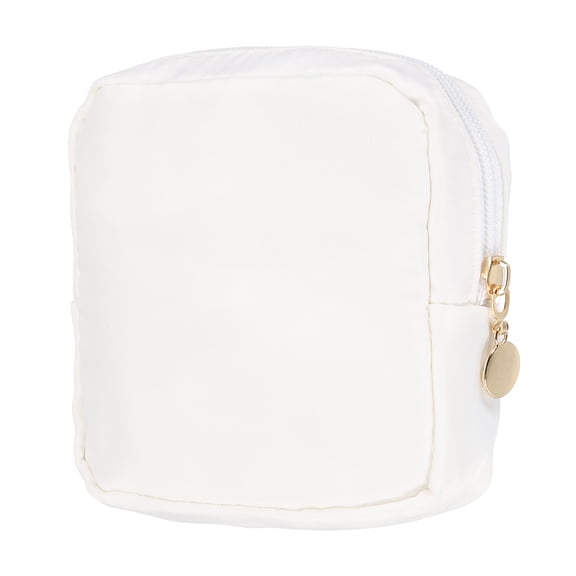 Uxcell Period Bag for Teen Girls Women, Portable Polyester Sanitary Towel Compact Cute Pouch with Zippers, Small Pouch Napkin Storage Pads Holder for Travel, Daily Use, Purse, White