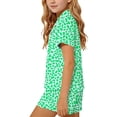 thumbnail image 4 of FAVIPT Pajamas Sets for Girls Summer Leopard Collared Short Sleeve T-Shirt and Shorts 2Pcs Pajama Button Down Loungewear Set Green,3-4Years, 4 of 7