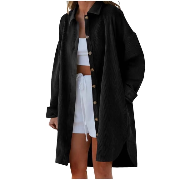 Baqcunre Womens Winter Coats Women's Solid Color Long Sleeve Comfortable Casual Loose Shirt Jacket Womens Jacket Womens Fall Fashion 2023 Black L