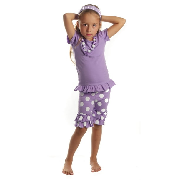 ForeverSun Girls' Tunic Top and Legging with Accessories 2 Piece Summer Outfits Set, Purple