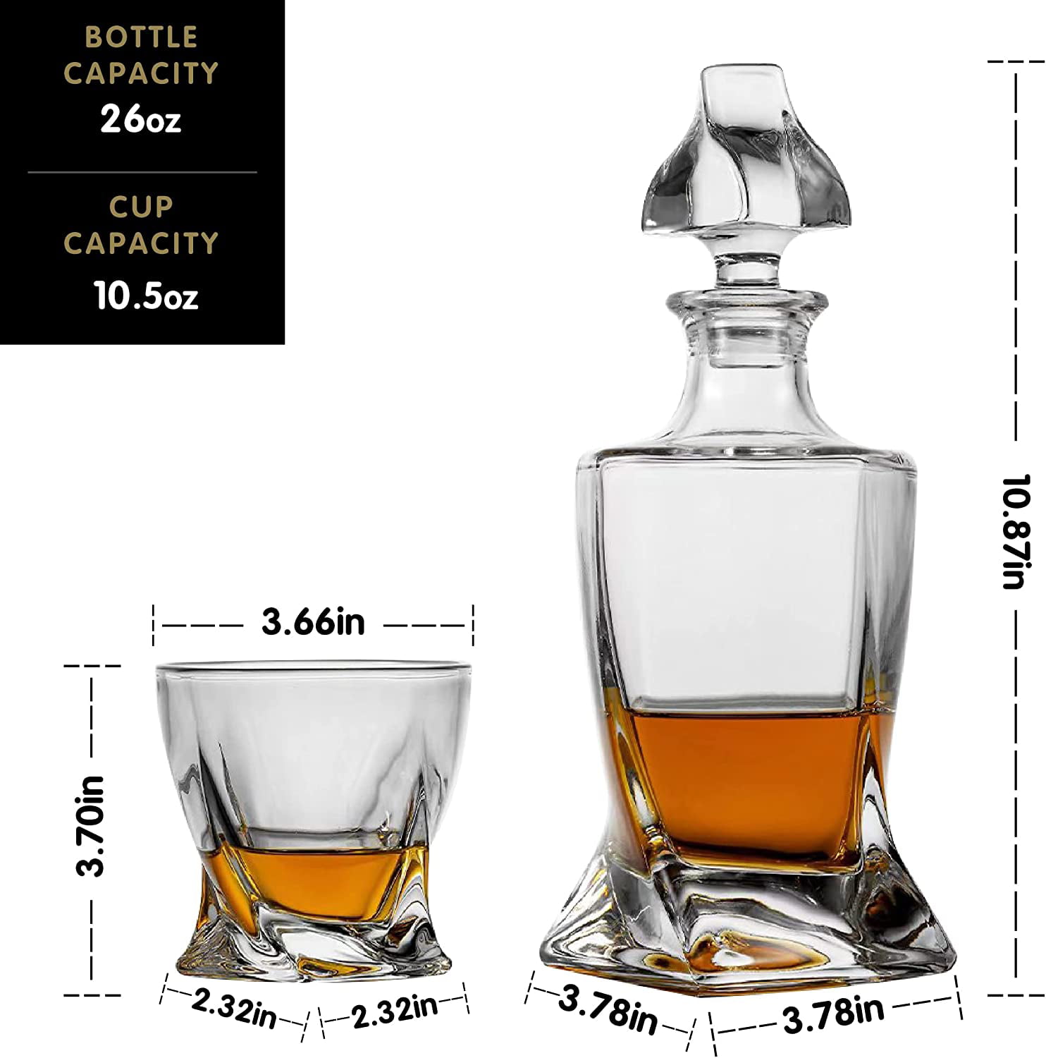 Yingluo Transparent Creative Whiskey Decanter Set With 4  Glasses,Flask Carefe,Whiskey Carafe for  Wine,Scotch,Bourbon,vodka,Liquor-750ml Gifts for Men (1 DECANTER + 4  GLASSES): Liquor Decanters