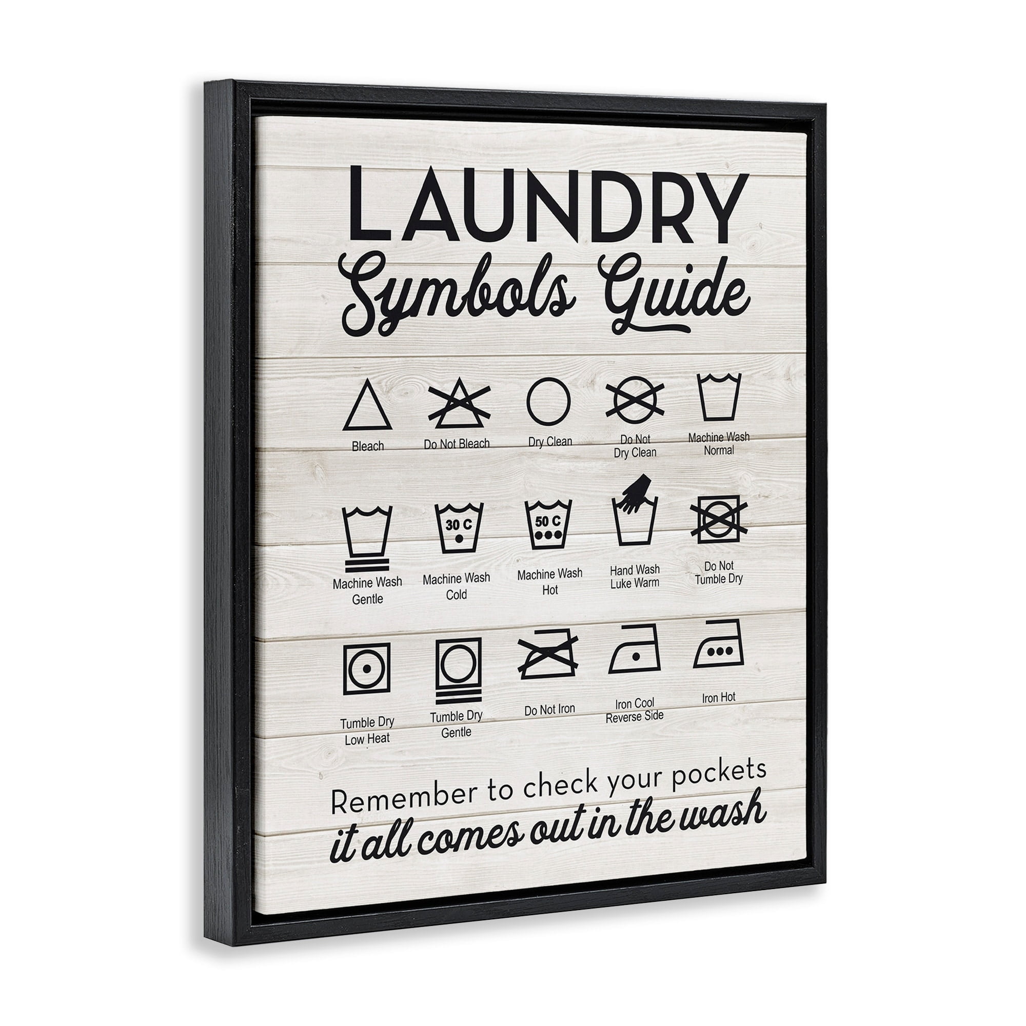 Stupell Industries Laundry Symbols Guide Typography Jet Black Framed Floating Canvas Wall Art, 24x30, by Lettered and Lined