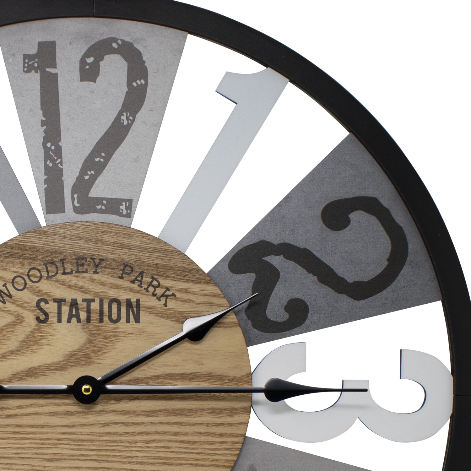 Sorbus Wall Clock Decorative , 24”, Battery Operated, Decorative for Kitchen, Bedrooms, Office Living Room, Silent Analog Clock, Woodley Park Station Text, Rustic Modern Farmhouse Decor, Wooden, Metal