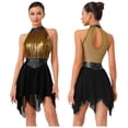 thumbnail image 2 of iiniim Women's Color Block Lyrical Dance Dress Sleeveless Ruched Figure Skating Modern Dancewear Black XXL, 2 of 7