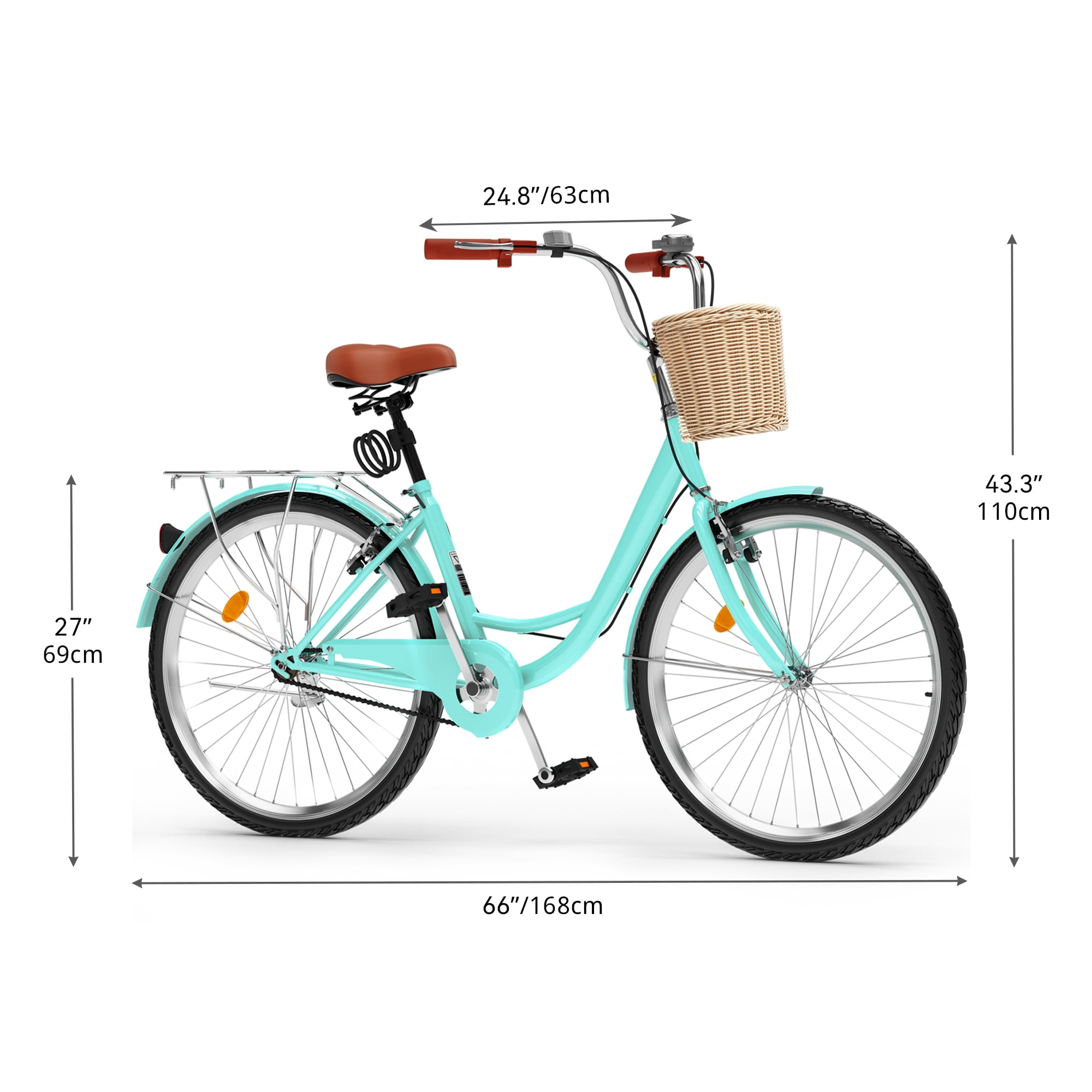 Uforic 26" Beach Cruiser Bike for Adults  – Single Speed, Adjustable Seat in Mint Green