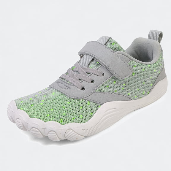 Ticikt Kids Barefoot Sneakers, Wide Toe Box Minimalist Running Shoes, Hook and Loop Soft Sole Athletic Shoes for Boys Girls,Light Green,Size:11