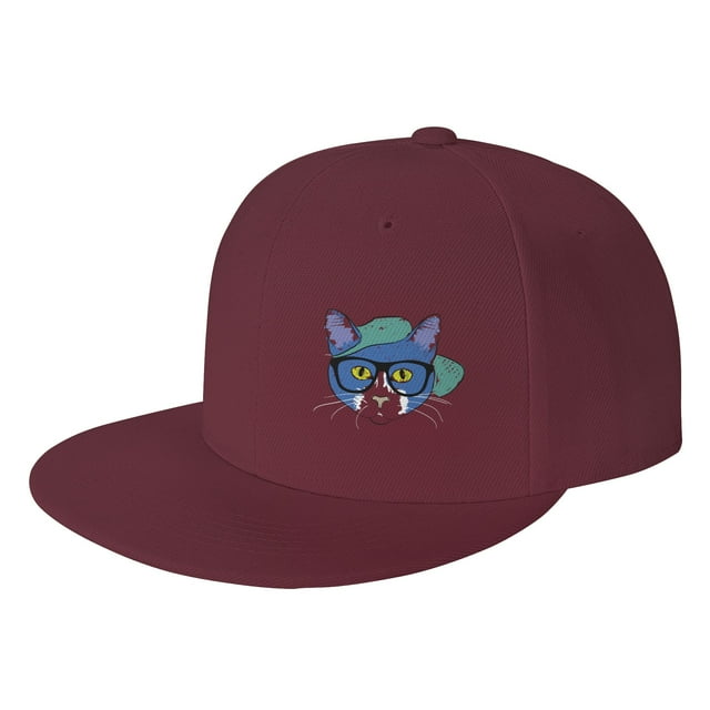 ZICANCN Cartoon Drawing Cat Baseball Caps, Trucker Hats for Men And Women, Adjustable Breathable Flat Caps, Dark Red