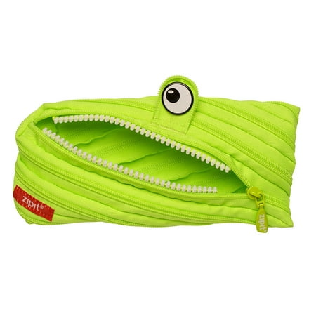 ZIPIT Monster Pencil Case for Boys, Holds Up to 30 Pens, Made of One Long Zipper! (Lime Green)
