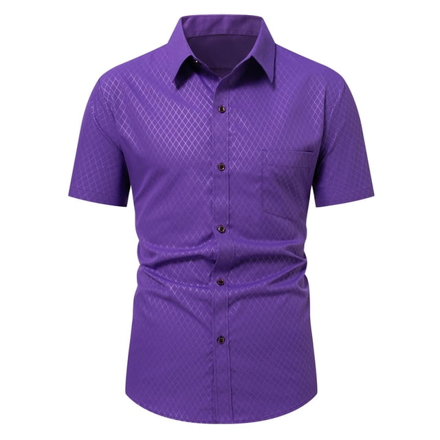 Ceisia Men's Slim Fit Short Sleeve Shirt Subtle Diamond Pattern Checkered Patchwork Buttons Pocket Spring Summer Shirt Gift