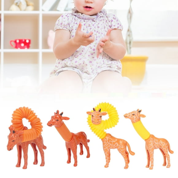 Pop Tubes Giraffe Toy,Sensory Tube Spring Giraffe With Lights For 3-5 Year Olds Kids