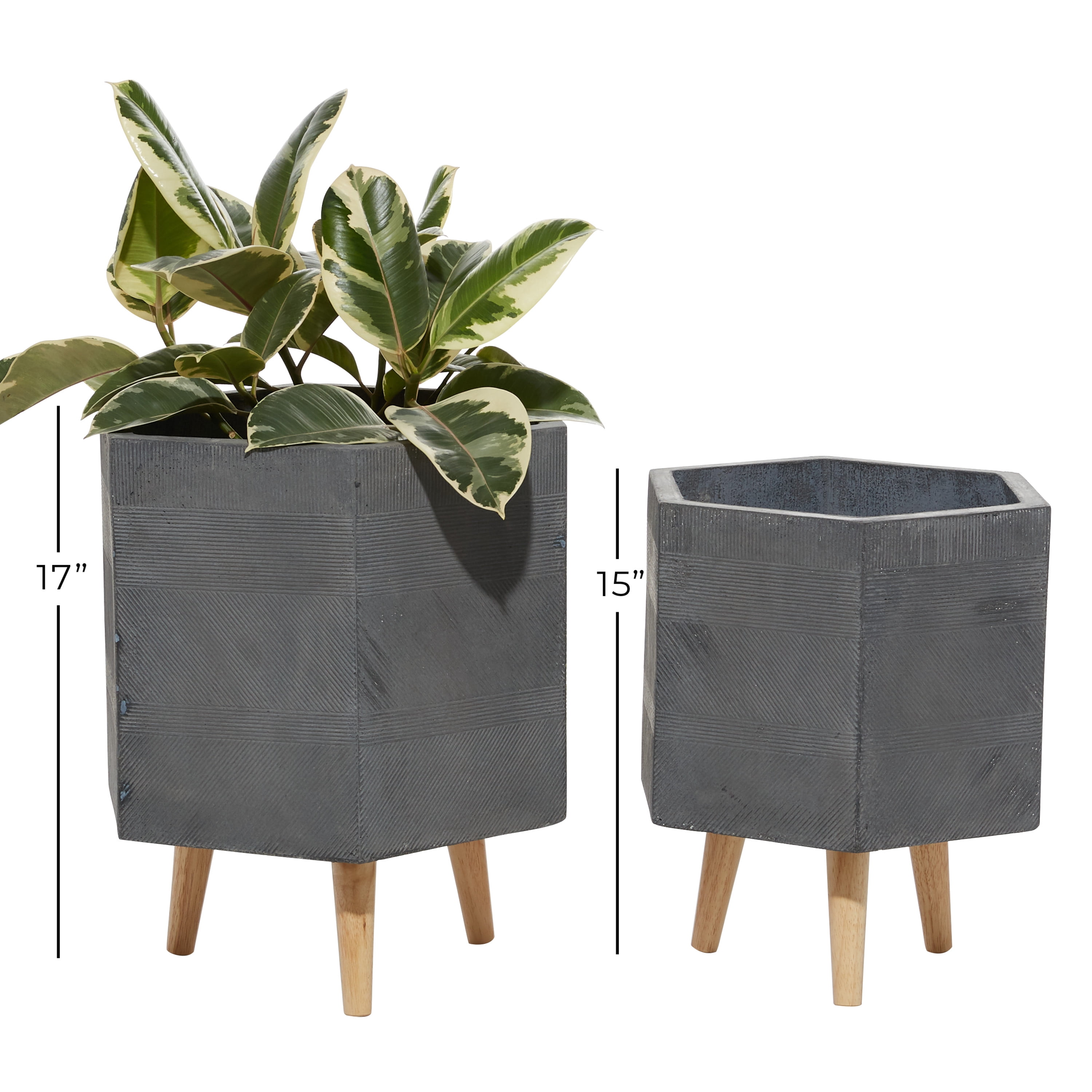 DecMode 15", 17" Grey Ceramic Contemporary Planter, 2 - Pieces