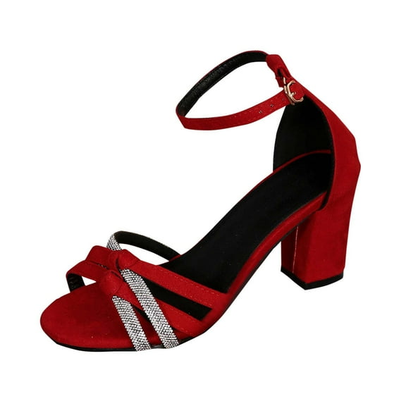 QQAMB Women’s Ankle Strap Dress Pump Low Chunky Heel Sandals Open Toe Cross Wedding Block Heeled Sandals