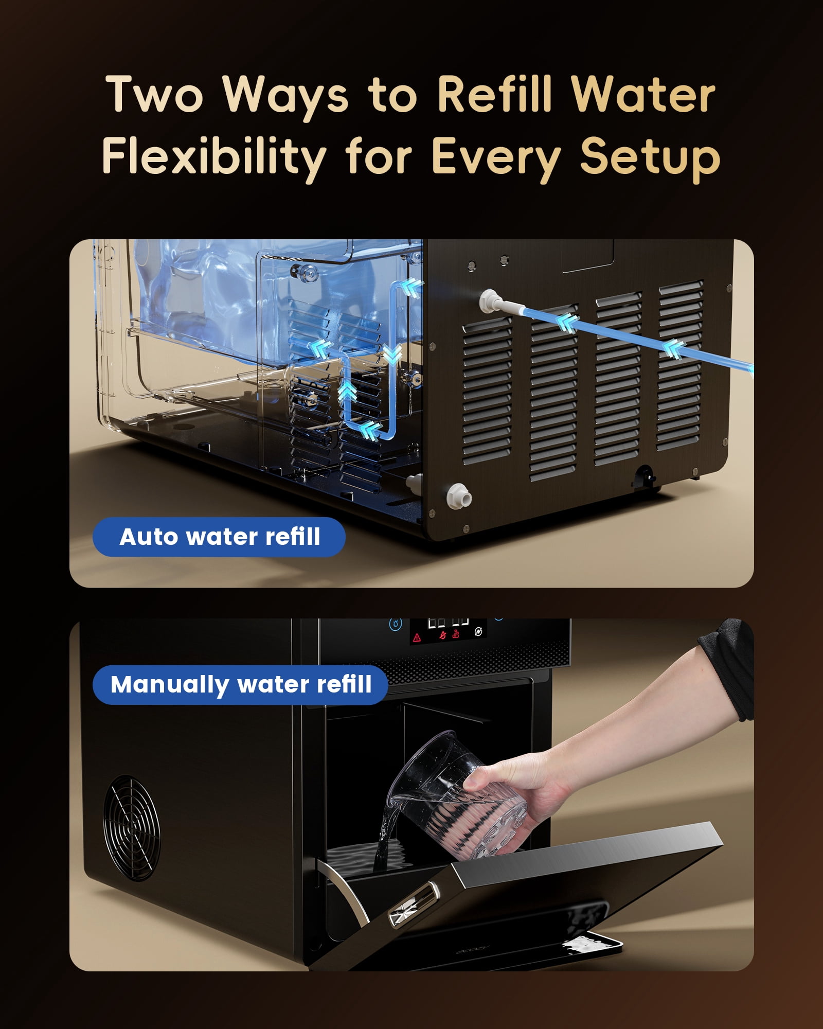Ecozy Chillio 2.4" Clear Ice Ball Maker with CrystalFlux Technology, 3 Pcs in 45 Mins, 96 Pcs/Day, Sphere Ice Maker with Automatic Water Supply,  for Bar Whiskey & Bourbon