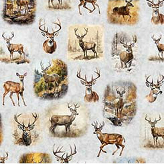 Buck Wild - Grey - Deer Vignettes - 30804K- Qt Fabrics