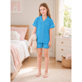 thumbnail image 5 of Girls Lapel Button Down Pajama 2 Piece Set Short Sleeve Top and Shorts Kids Sleep Loungewear, 5 of 6