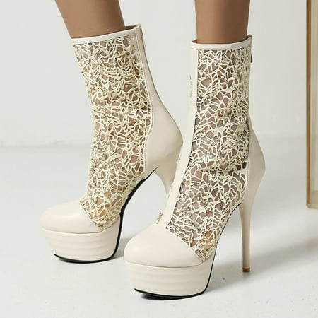 

High Heels Spring And Autumn Season Mesh Lace Hollow Platform Super High Heel Women s Short Boots High Heels Shoes
