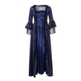 thumbnail image 5 of RYRJJ Women's Gorgeous Gothic Ball Gown Flared Sleeves Renaissance Vintage Medieval Dress Square Neck Lace Patchwork Masquerade Maxi Long Dress(Navy,4XL), 5 of 6