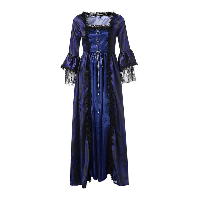XFLWAM Women's 18th Medieval Renaissance Princess Rococo Ball Gown Lace  Corset Long Gothic Dress Masquerade Theme Dresses Navy Blue 4XL 