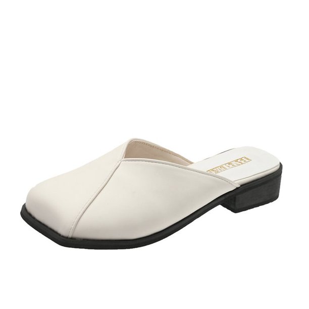 Baotou Mule Shoes zapatillas familiares 2023 nuevos zapatos planos cuadrados tacones bajos gruesos moda Casual todo-fósforo Color sólido Flats Slides38 Gao Jinjia LED
