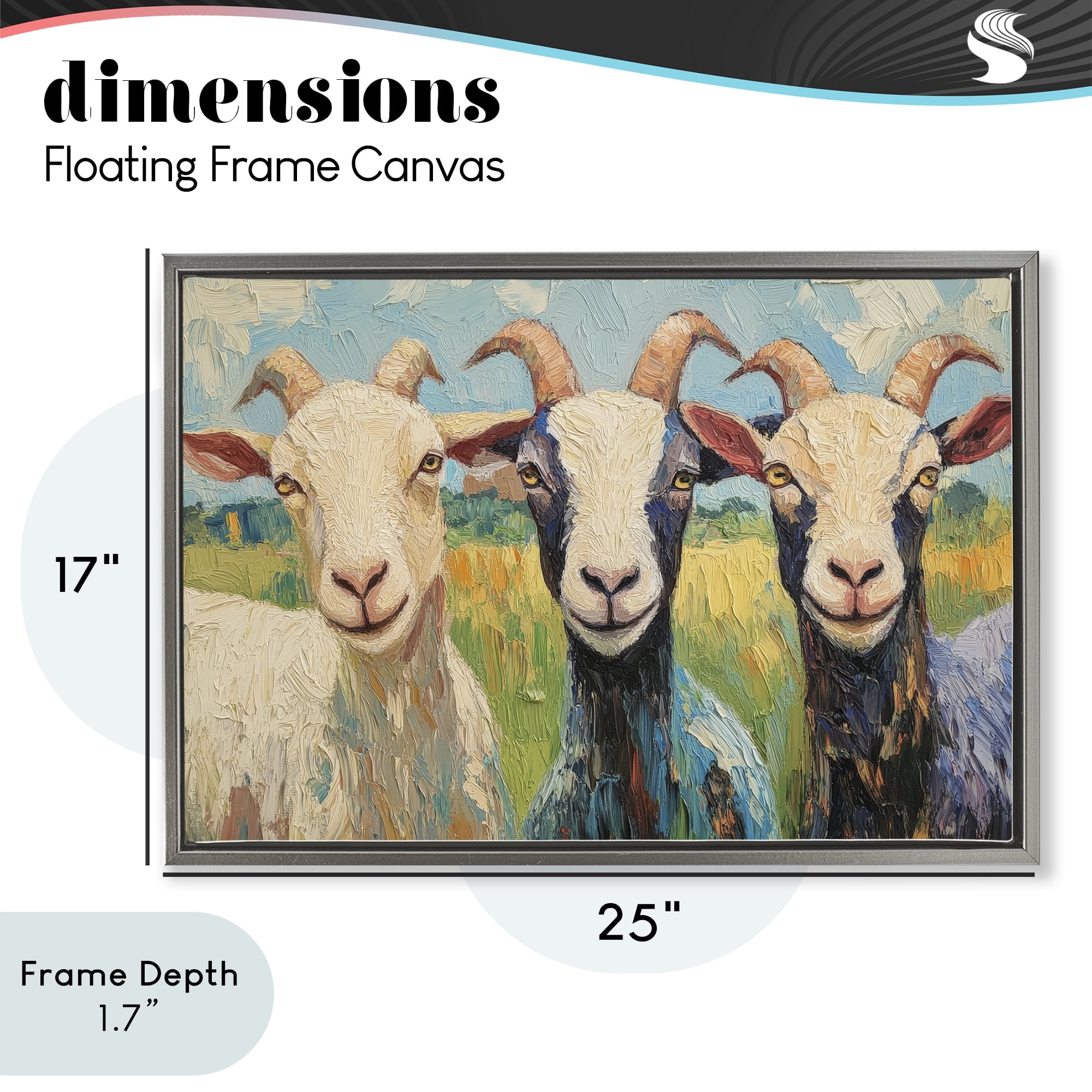 Stupell Industries Billy Goats in Bright Pasture Gray Framed Floater Canvas Wall Art, design by Petal Prints Design