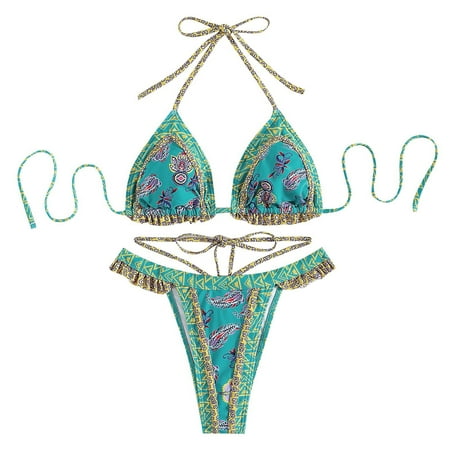 

Swimwear Two Bikini Halter Print Strap Fashion Piece Swimsuit Split Ethnic Women s Swimwears Tankinis Set Bikini Sports Bra Top
