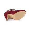 thumbnail image 5 of BLISSFUL STEP Women's Shoes Platform Round Toe Cross Strap Buckle Closure Stiletto Heel  Mary Jane Pumps Burgundy 8.5, 5 of 7