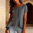 thumbnail image 2 of MESSUEN Embroidered Loose Fit Comfort Office Work Tops Beach Tops Going Out Baggy Shirts Linen Shirts for Women Summer Tops Summer Business Dressy Casual A1 Gray 5XL, 2 of 9