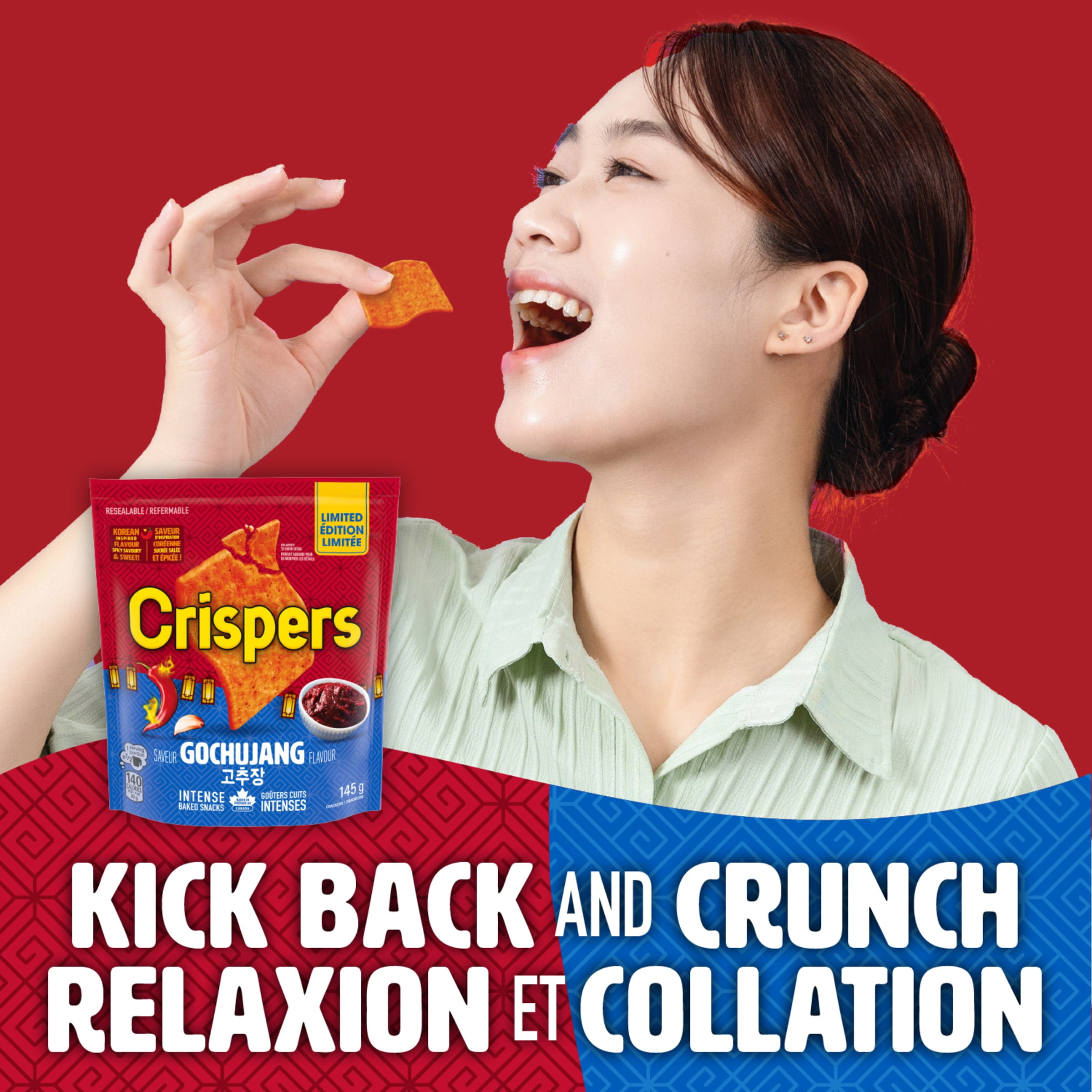 CRISPERS, Gochujang Crackers, Salty Snacks, Limited Edition, Baked In Canada, 145 g