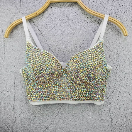 

Plus size high quality handmade pearl gemstone diamond beads women s sexy bra cutout halter top bra bling bling