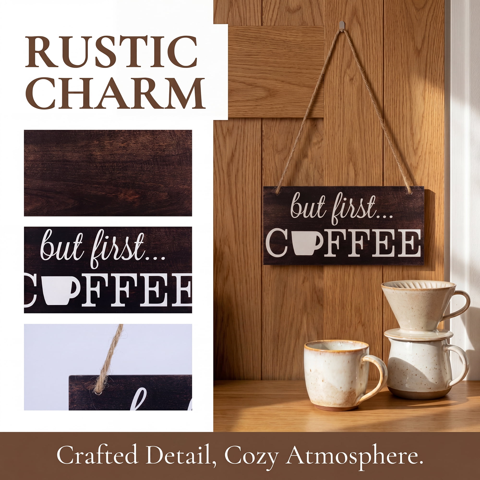 Unique Bargains Coffee Bar Sign Station Decor Rustic Wood Hanging Plaque Style H 3.9in