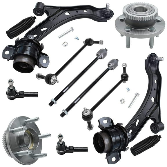 Detroit Axle - Front 12pc Suspension Kit Ford Mustang 2005 2006 2007 2008 2009 2010, 2 Lower Control Arms 2 Sway Bars 4 Outer Inner Tie Rods 2 Wheel Bearing and Hubs 2 Boots Replacement