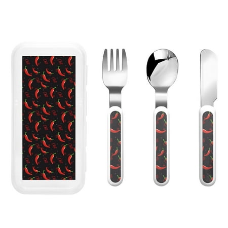 

Cauagu Red Hot Chili Print 3-Pieces Toddler Cutlery Set Kids Silverware Set with Spoons Forks & Knife Stainless Steel Utensils for Kids Dishwasher Safe