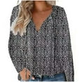 thumbnail image 2 of Xihbxyly Tops Long Sleeve Blouses for Women 2025, Women's Casual Boho Floral Printed V Neck Tops Drawstring Long Sleeve T Shirt Blouses, 2 of 4