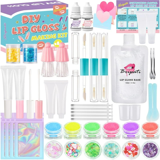 BRIPATI Kit para hacer brillo de labios – Kit de brillo de labios para hacer tu propio brillo de labios, juego de fabricación de brillo de labios, kit de bricolaje para adolescentes, kit de brillo de