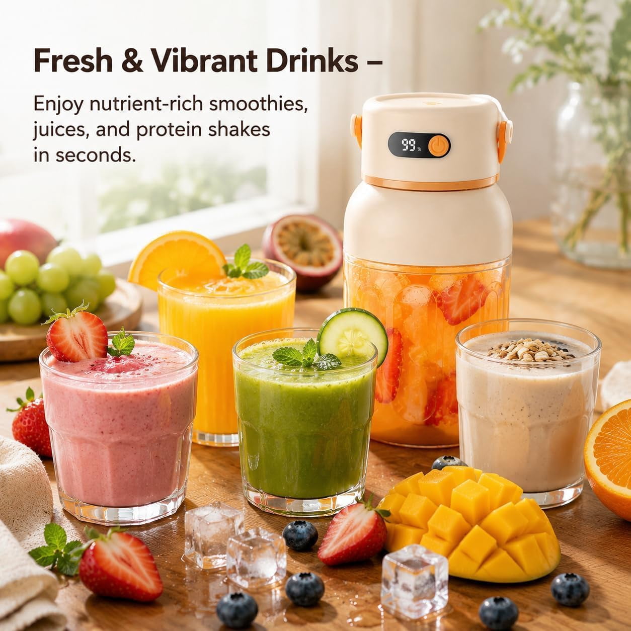 Portable Electric Juicer Cup with Zero Cord Hassle, USB-C Rechargeable Personal Blender