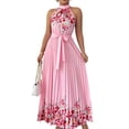 thumbnail image 3 of Jaimenalin Women Elegant Floral Halter Maxi Dress Classy Pleated A Line Flowy Summer Wedding Guest Dress Pink M, 3 of 9