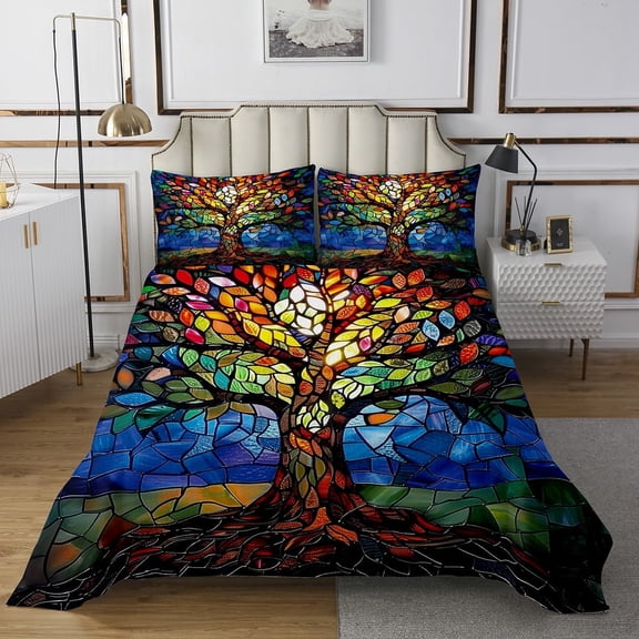 Erosebridal Boho Life Tree Coverlet Set King, Hippie Mandala Bedding Set, Tribal Geometry Decor