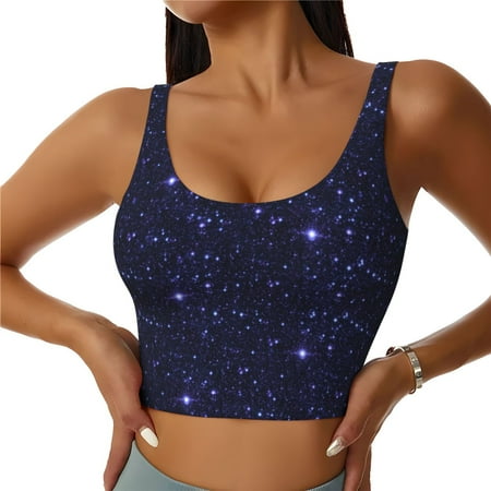 Sports Bras for Women - Galaxy Violet abstract Glitter Seamless Yoga Bra Workout Crop Top with Removable Pads