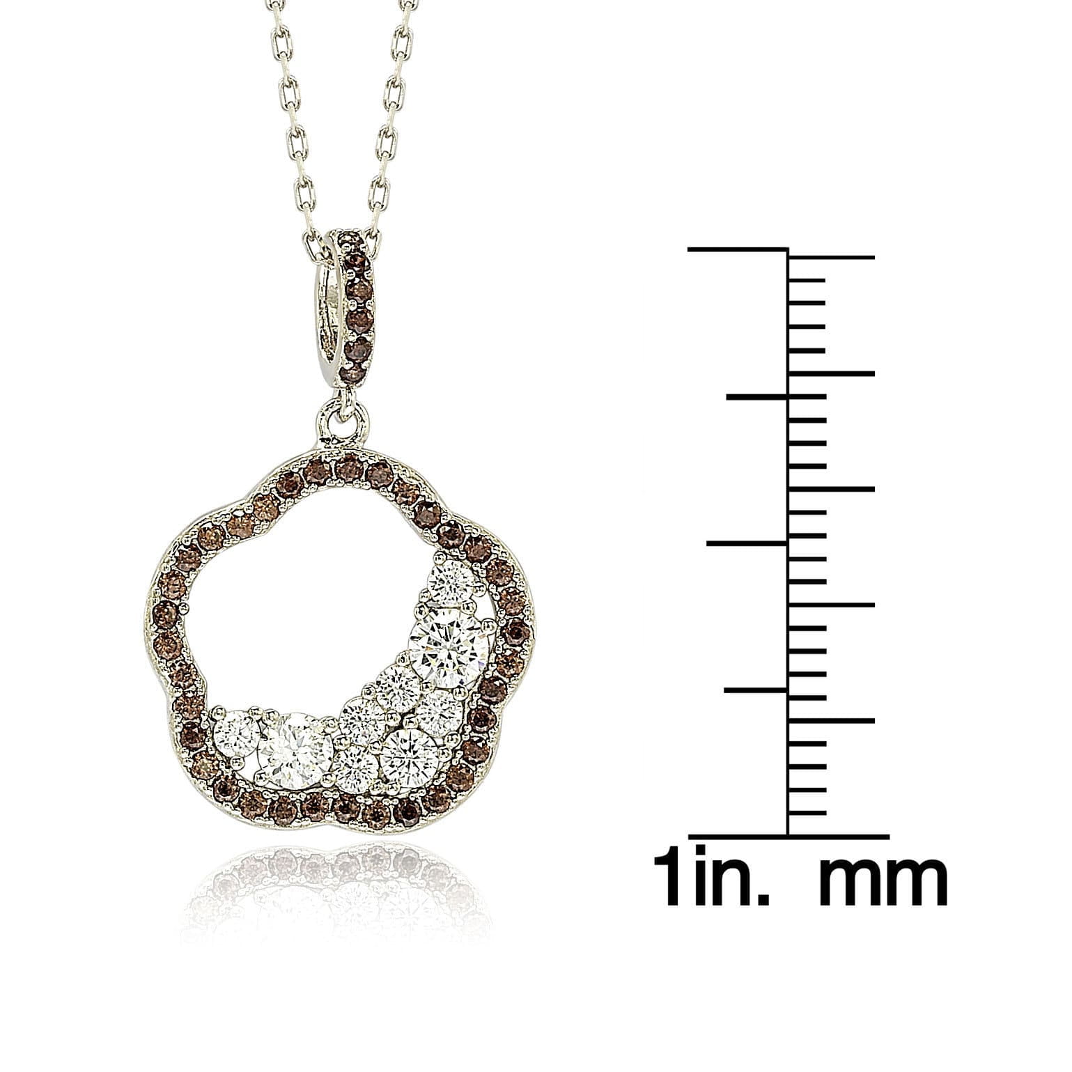 Suzy Levian Sterling Silver Chocolate Cubic Zirconia Half Moon Cer Flower Pendant