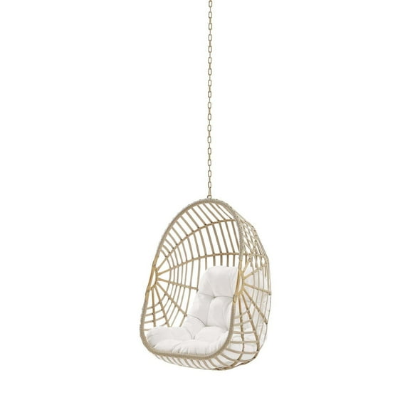 Swing Lounge Chair, White Natural, Rattan, Wicker, Outdoor Patio Balcony Cafe Bistro Garden Hospitality Restaurant, Modern Contemporary HB34628