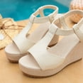 thumbnail image 5 of Hurxie Women's Low Wedge Heels Summer Dressy Platform Sandals Elastic Ankle Strap Open Toe Flower Shoes Beige 9, 5 of 8